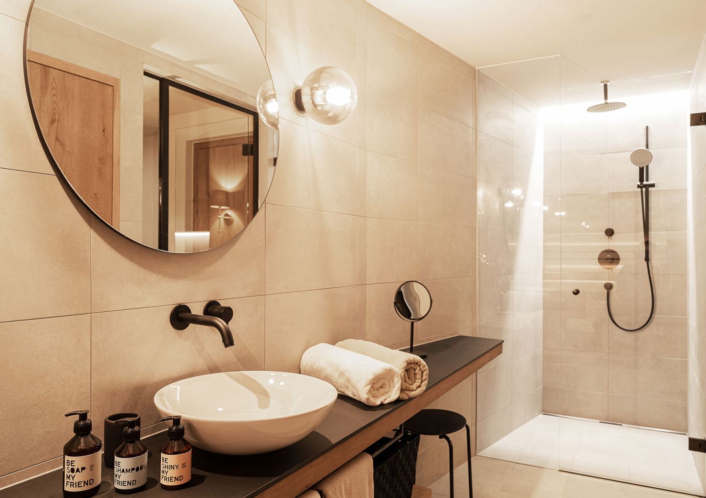 Bathroom with private sauna in Omaela Apartment #1, St. Anton am Arlberg